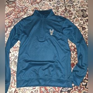 Men's Blue Zip-Up Sweater with Embroidered Logo
